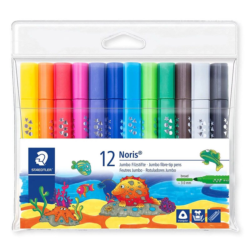 de 12 Feutre à pointe fibre STAEDTLER géante triangulaire Noirs jumbo - 11083