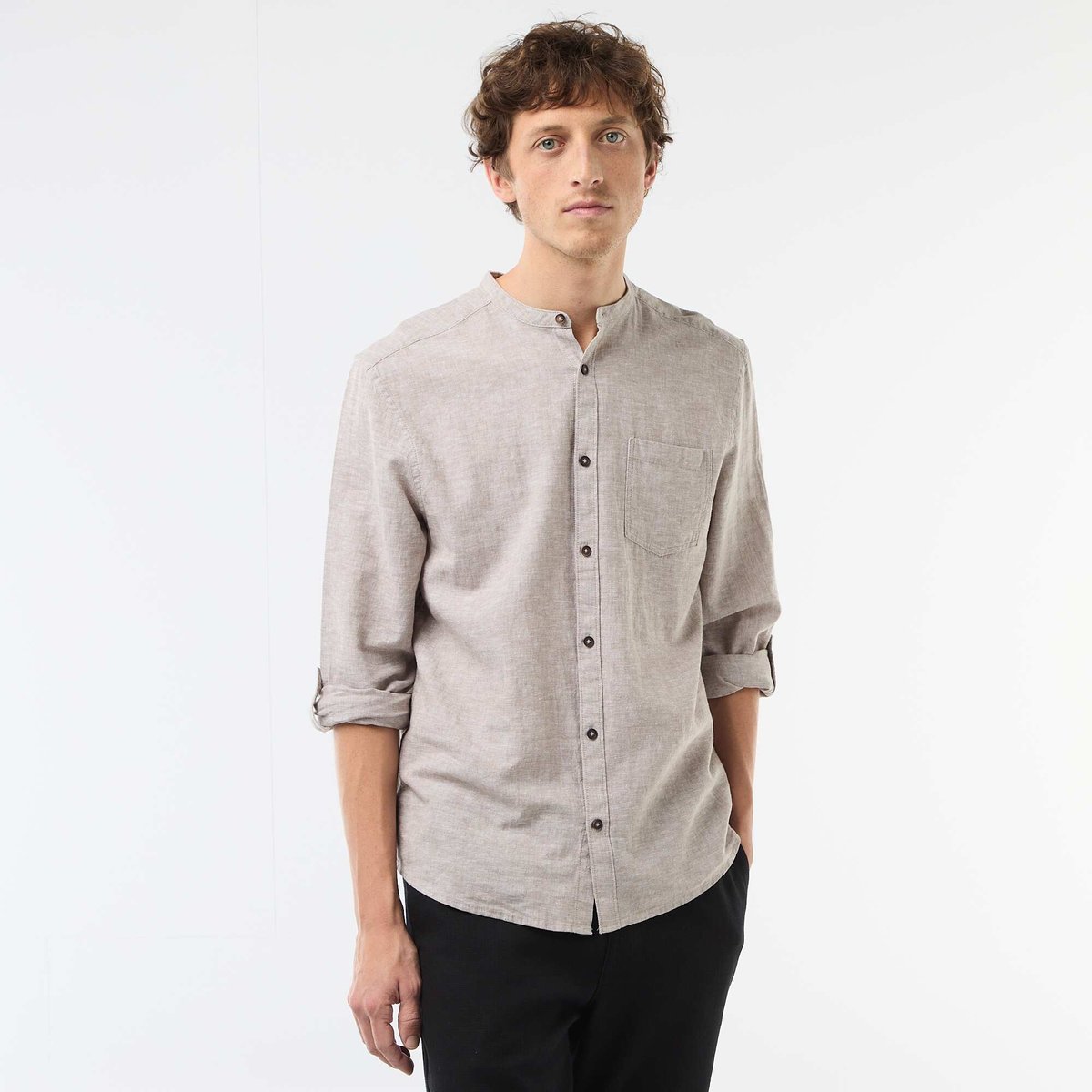 Chemise col mao avec lin BEIGE - Kiabi-Tunisie