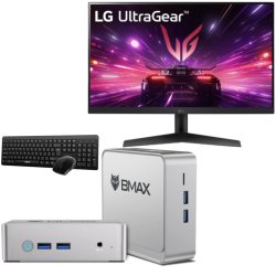 Mini Pc de bureau BMAX B3 N5095 / 8GB 256SSD / Windows 11 / Noir Avec Écran Gaming LG 24GS60F 24'' Full HD IPS 180 Hz / Noir - BMAX