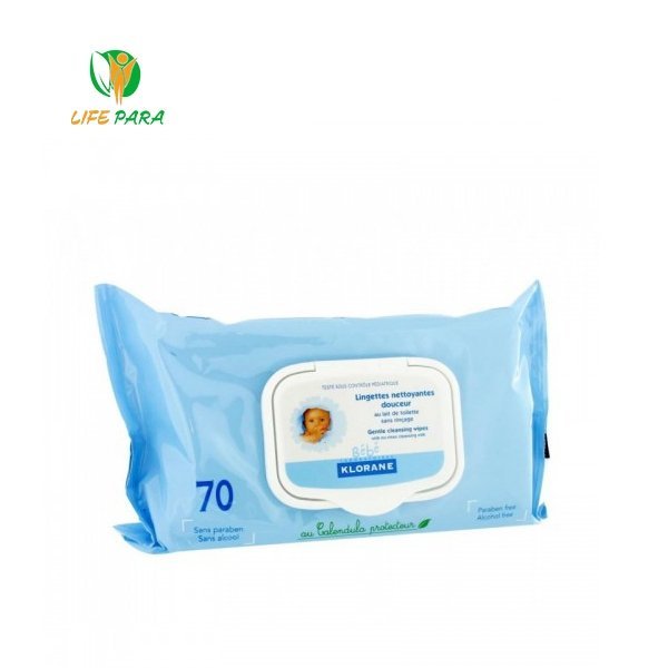 KLORANE Bébé Lingettes Epaisses Nettoyantes, 70 lingettes - Klorane
