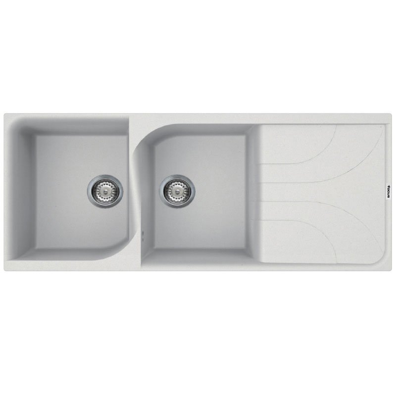 Évier De Cuisine Encastrable FOCUS Graniteck 2 Bacs + égouttoir - Blanc - Focus
