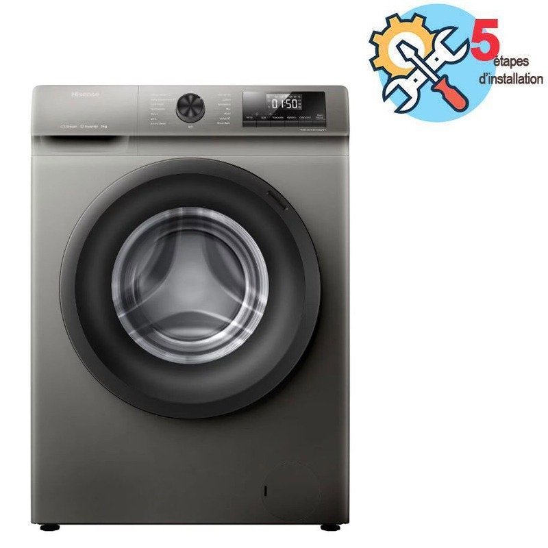Lave Linge Frontal Inverter HISENSE WFQP8014EVMT 8kg - Silver - Hisense