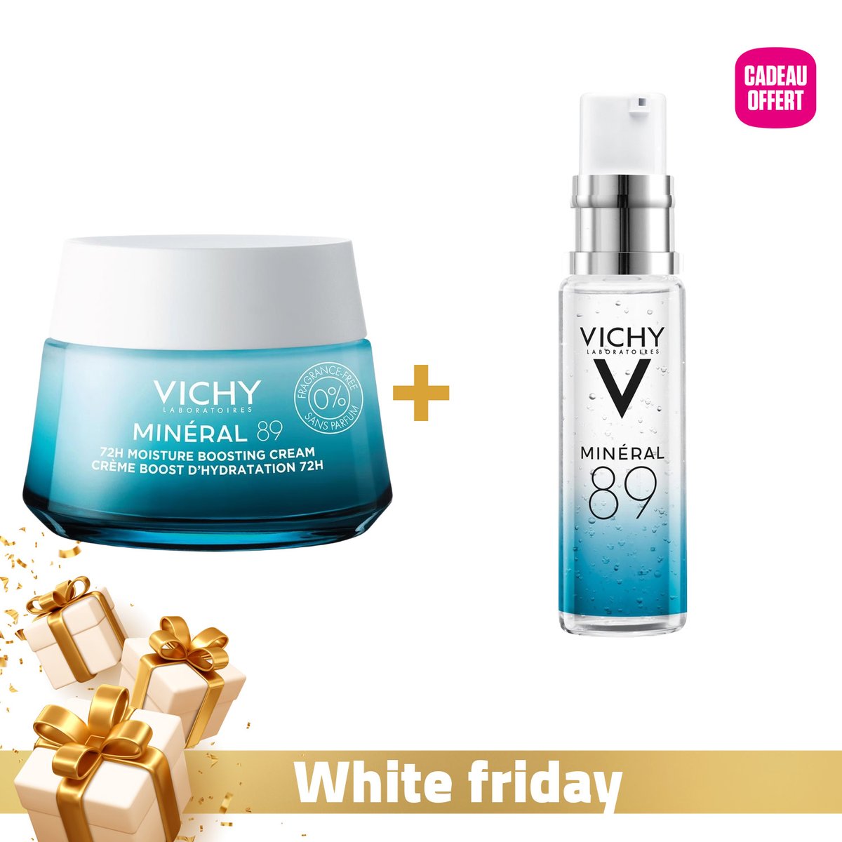 Vichy Minéral 89 Crème Légère Boost Hydratation 72h 50ml + Minéral 89 Booster Sérum 10ml Offert - Vichy
