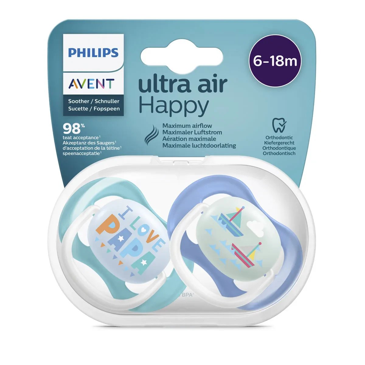Avent Philips Sucette Ultra Air Happy Garçon 6-18 Mois - Philips