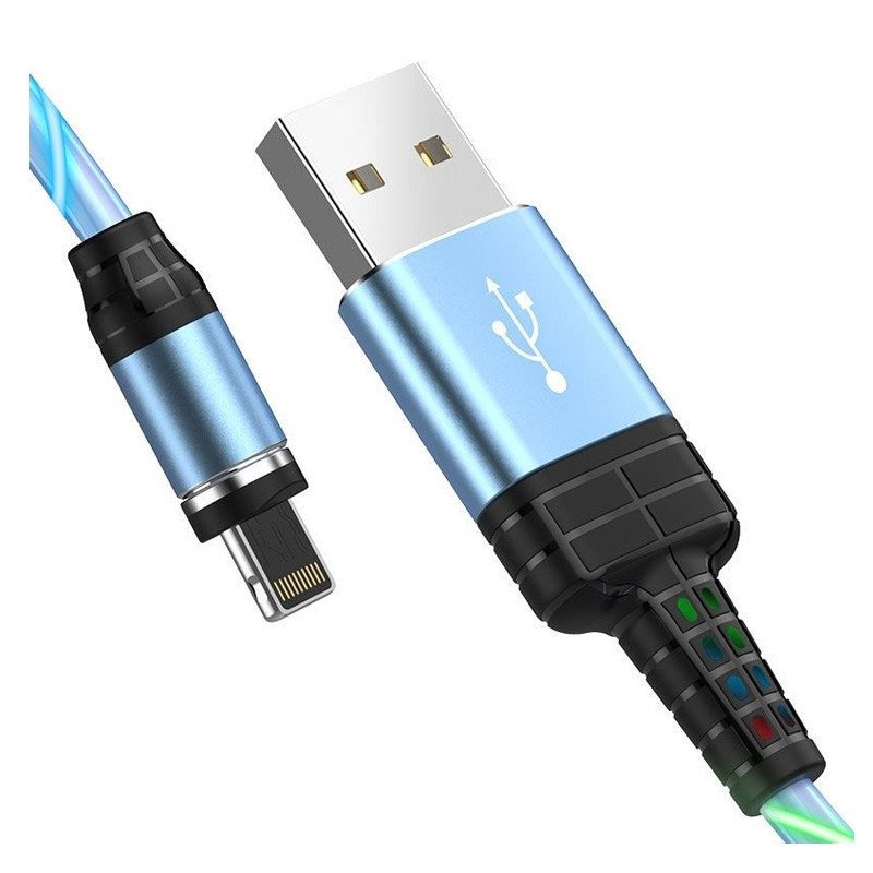 Cable Iphone Hoco U90 Magnétique LED 1M - Bleu - Apple