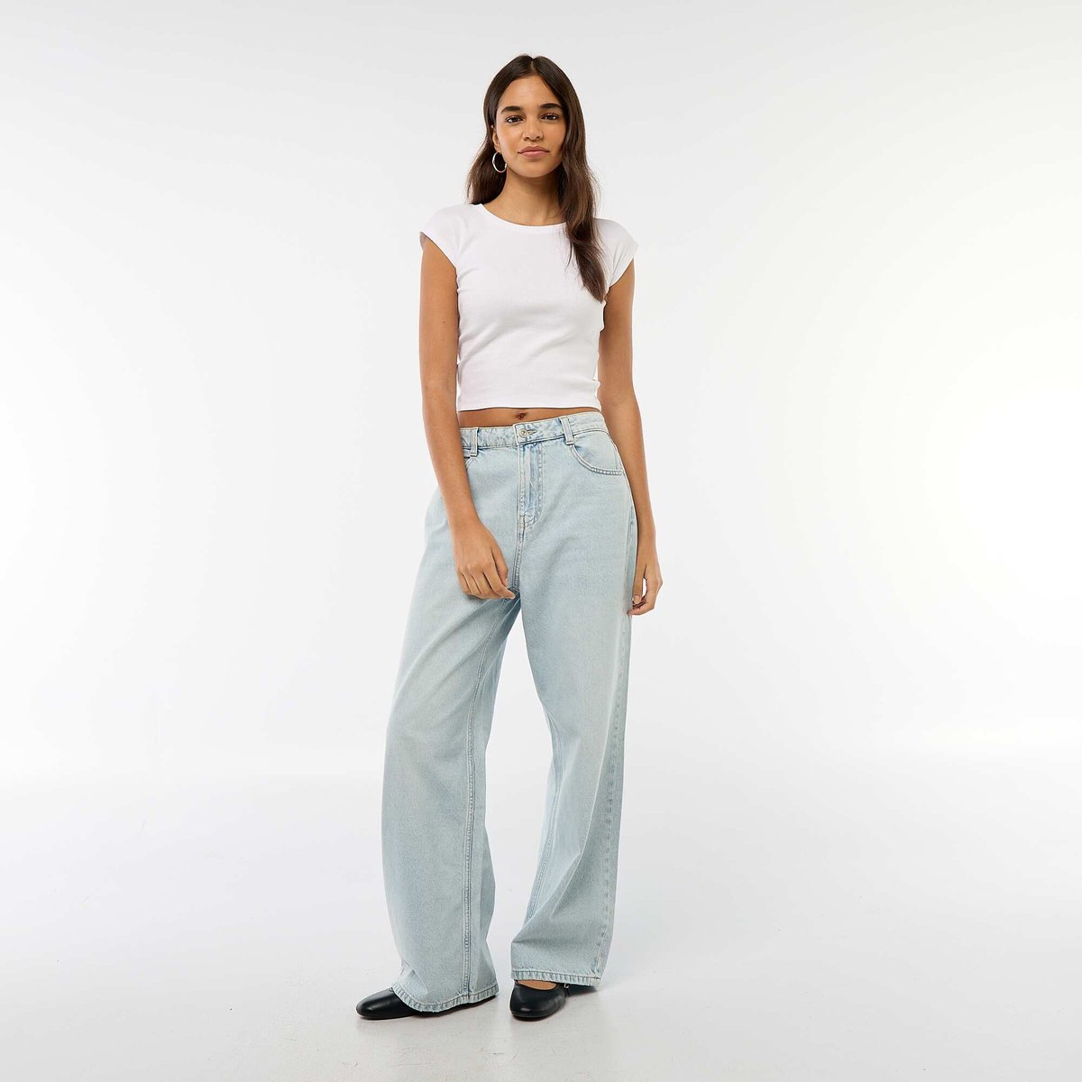 Pantalon baggy taille basse à 5 poches BLEU - Kiabi-Tunisie