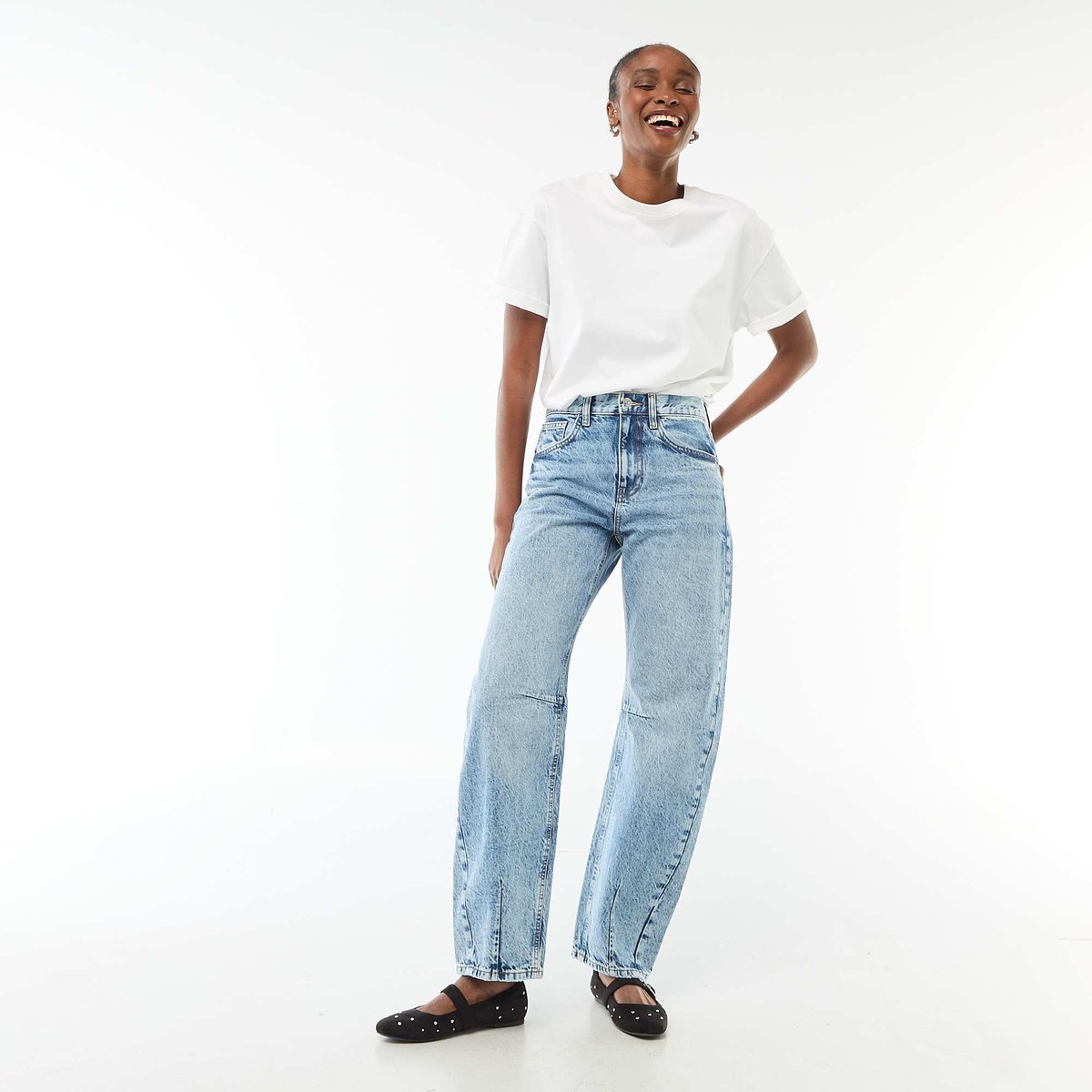 Pantalon denim balloon en coton BLEU - Kiabi-Tunisie