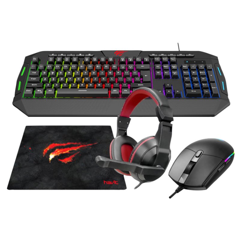 Ensemble Havit Gamer 4 en 1 (Clavier + Souris + Casque + Tapis ) -Noir – KB501CM