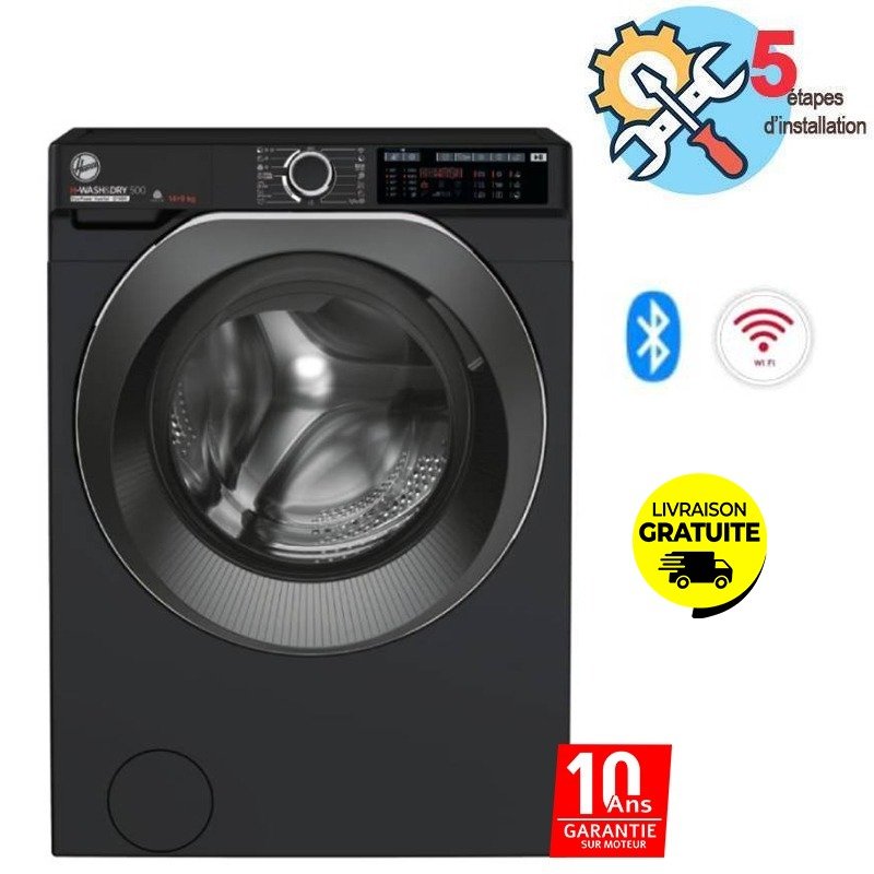 MACHINE À LAVER AUTOMATIQUE HOOVER H-WASH & DRY 500 HD4149AMBCB/1-80 - 1400 T - INVERTER - SMART - NOIR